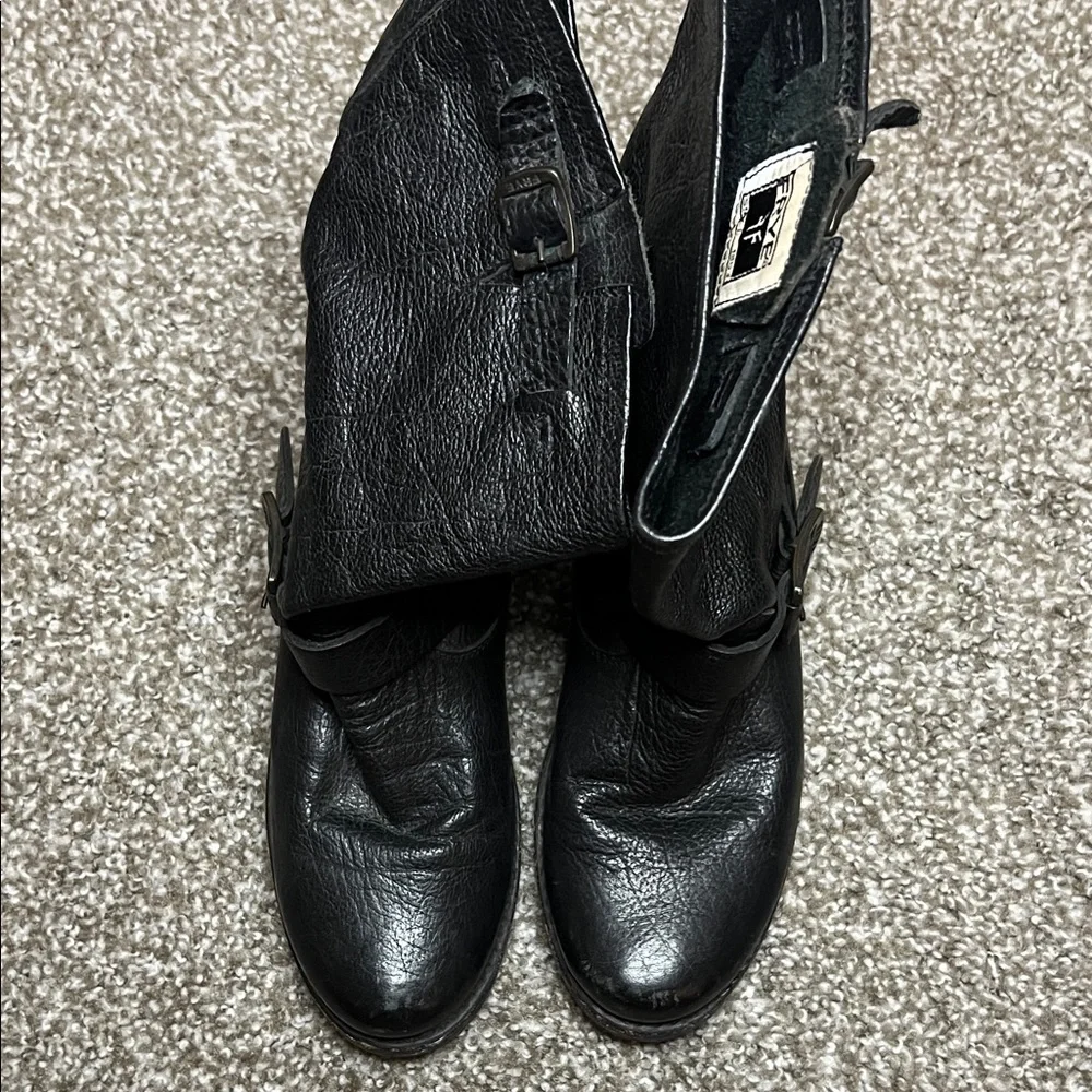 Frye Black Leather Ankle Booties with Buckles - Picture 3 of 16